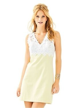 Lilly Pulitzer Sandi Stretch Shift Dress yellow & white Size 14